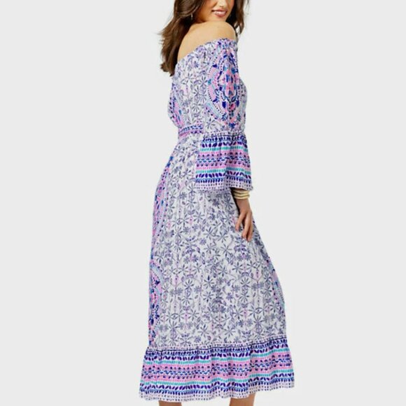Lilly Pulitzer ABIGALE OFF THE SHOULDER MIDI DRESS-Size M- White Time To Shine - Picture 3 of 10
